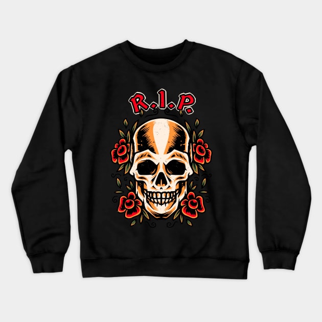 R. I. P. Skull Old School Tattoo Style Crewneck Sweatshirt by Foxxy Merch